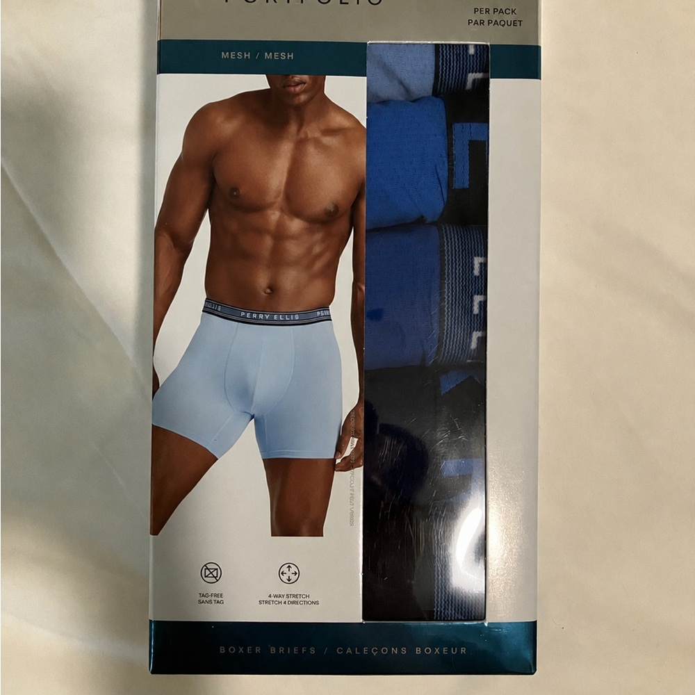 Perry Ellis Light Blue and Royal Blue Mesh Boxer Briefs - 5 Pack